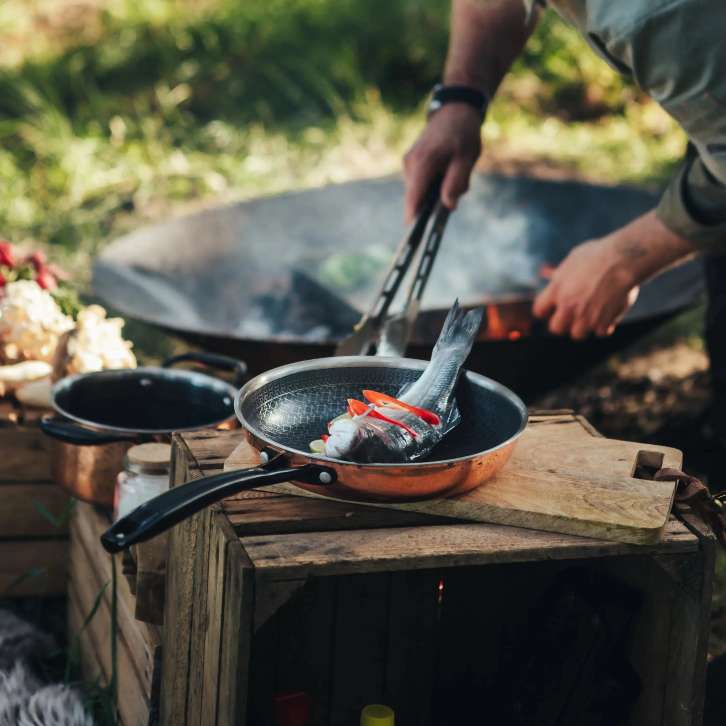 Kupferpfanne mit Antihaftbeschichtung und Wabenstruktur