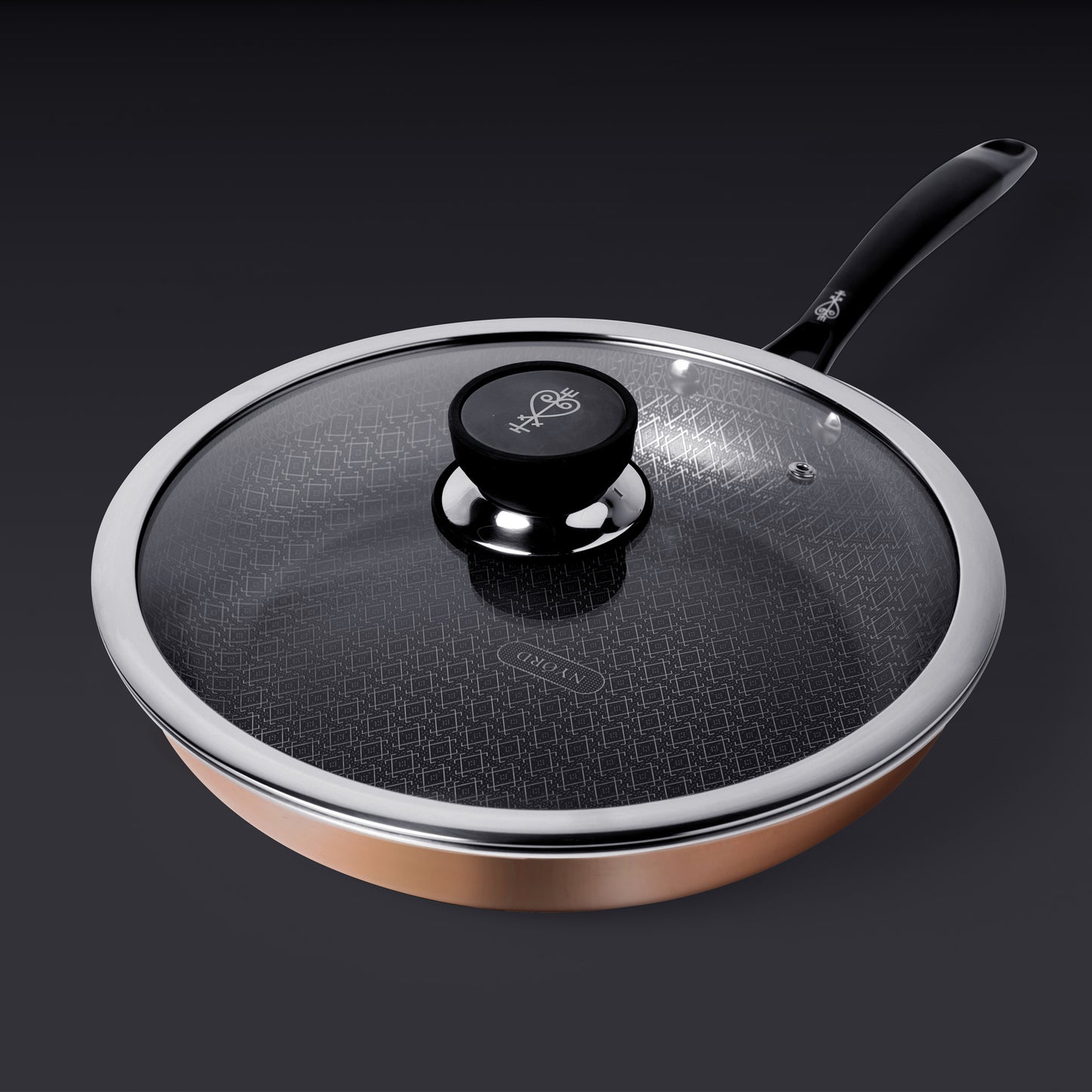 Kupferpfanne mit Antihaftbeschichtung, mit Deckel und Wabenstruktur