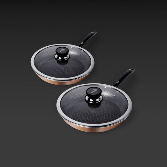 Kupferpfannen 2er Set von NYORD mit Glasdeckel